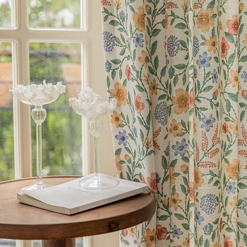 Cortinas De Linho Estilo Americano Com Estampa Floral Pequena