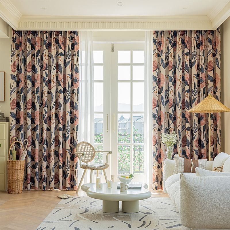 Cortina De Algodão Sob Medida, Estampada Com Plantas, Estilo Americano, Blackout