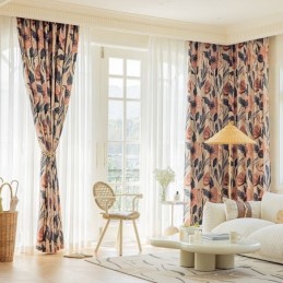 Cortina De Algodão Sob Medida, Estampada Com Plantas, Estilo Americano, Blackout