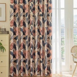 Cortina De Algodão Sob Medida, Estampada Com Plantas, Estilo Americano, Blackout