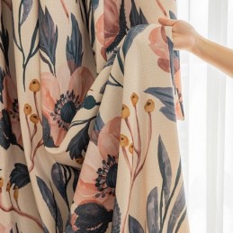 Cortina De Algodão Sob Medida, Estampada Com Plantas, Estilo Americano, Blackout