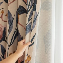 Cortina De Algodão Sob Medida, Estampada Com Plantas, Estilo Americano, Blackout