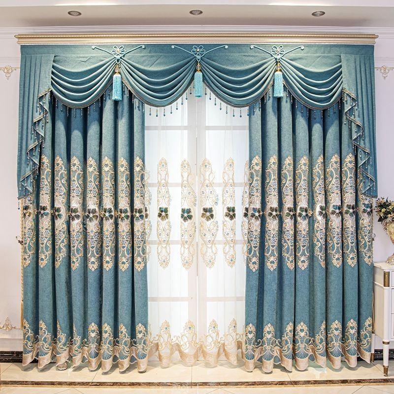 Cortinas Semi Blackout Com Bordado Floral Europeu Em Chenille Para Sala De Estar E Quarto