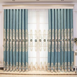 Cortinas Semi Blackout Com Bordado Floral Europeu Em Chenille Para Sala De Estar E Quarto