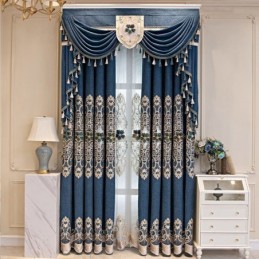 Cortinas Semi Blackout Com Bordado Floral Europeu Em Chenille Para Sala De Estar E Quarto