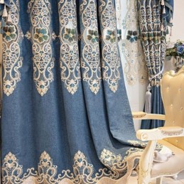 Cortinas Semi Blackout Com Bordado Floral Europeu Em Chenille Para Sala De Estar E Quarto