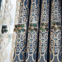 Cortinas Semi Blackout Com Bordado Floral Europeu Em Chenille Para Sala De Estar E Quarto
