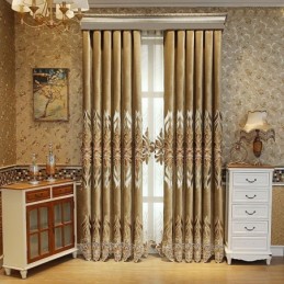 Cortina Bordada Em Chenille Sob Medida, Cortina Semi Blackout Com Estampa De Flores Europeias Para Sala De Estar E Quarto