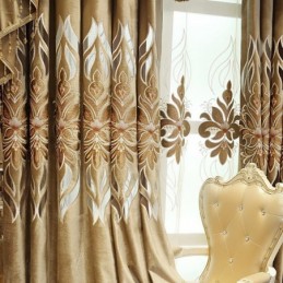 Cortina Bordada Em Chenille Sob Medida, Cortina Semi Blackout Com Estampa De Flores Europeias Para Sala De Estar E Quarto