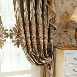 Cortina Bordada Em Chenille Sob Medida, Cortina Semi Blackout Com Estampa De Flores Europeias Para Sala De Estar E Quarto