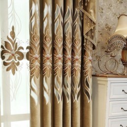 Cortina Bordada Em Chenille Sob Medida, Cortina Semi Blackout Com Estampa De Flores Europeias Para Sala De Estar E Quarto