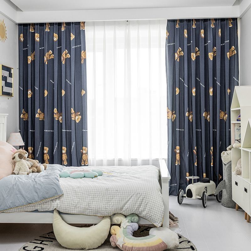 Cortina De Algodão Sob Medida Cortina Com Estampa De Urso Estilo Infantil