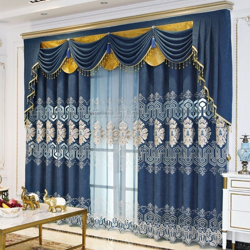 Cortina Blackout Semi-Chenille Sob Medida Com Bordado De Flores Europeias Para Sala De Estar E Quarto