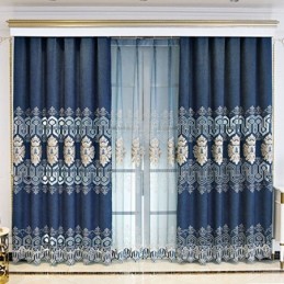 Cortina Blackout Semi-Chenille Sob Medida Com Bordado De Flores Europeias Para Sala De Estar E Quarto