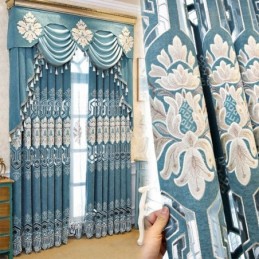 Cortina Blackout Semi-Chenille Sob Medida Com Bordado De Flores Europeias Para Sala De Estar E Quarto