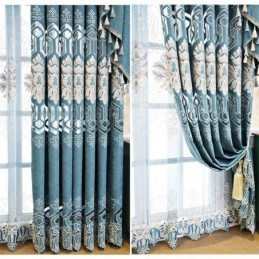 Cortina Blackout Semi-Chenille Sob Medida Com Bordado De Flores Europeias Para Sala De Estar E Quarto