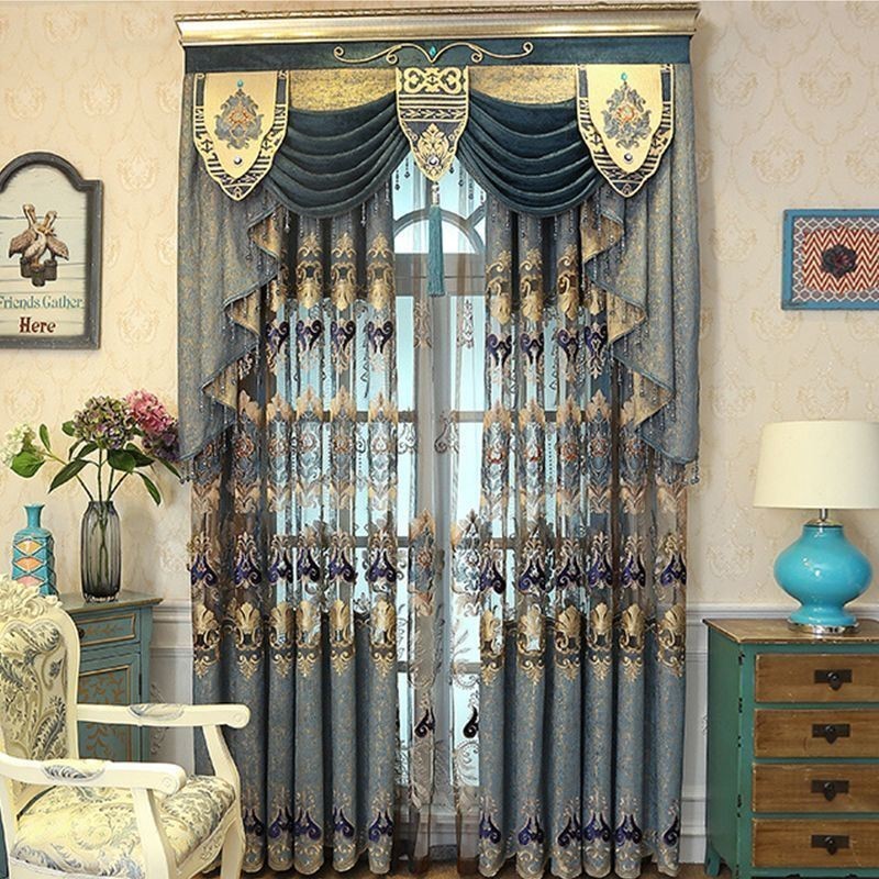 Cortina Semi Blackout De Chenille Sob Medida Com Bordado De Flores Europeias Para Sala De Estar E Quarto