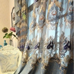 Cortina Semi Blackout De Chenille Sob Medida Com Bordado De Flores Europeias Para Sala De Estar E Quarto