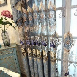 Cortina Semi Blackout De Chenille Sob Medida Com Bordado De Flores Europeias Para Sala De Estar E Quarto