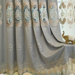 Cortina Blackout Semi-Chenille Sob Medida Com Bordado De Flores Europeias Para Sala De Estar E Quarto