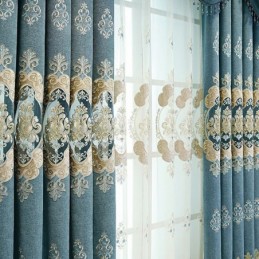 Cortina Blackout Semi-Chenille Sob Medida Com Bordado De Flores Europeias Para Sala De Estar E Quarto