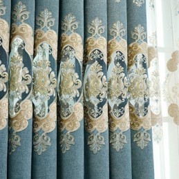 Cortina Blackout Semi-Chenille Sob Medida Com Bordado De Flores Europeias Para Sala De Estar E Quarto