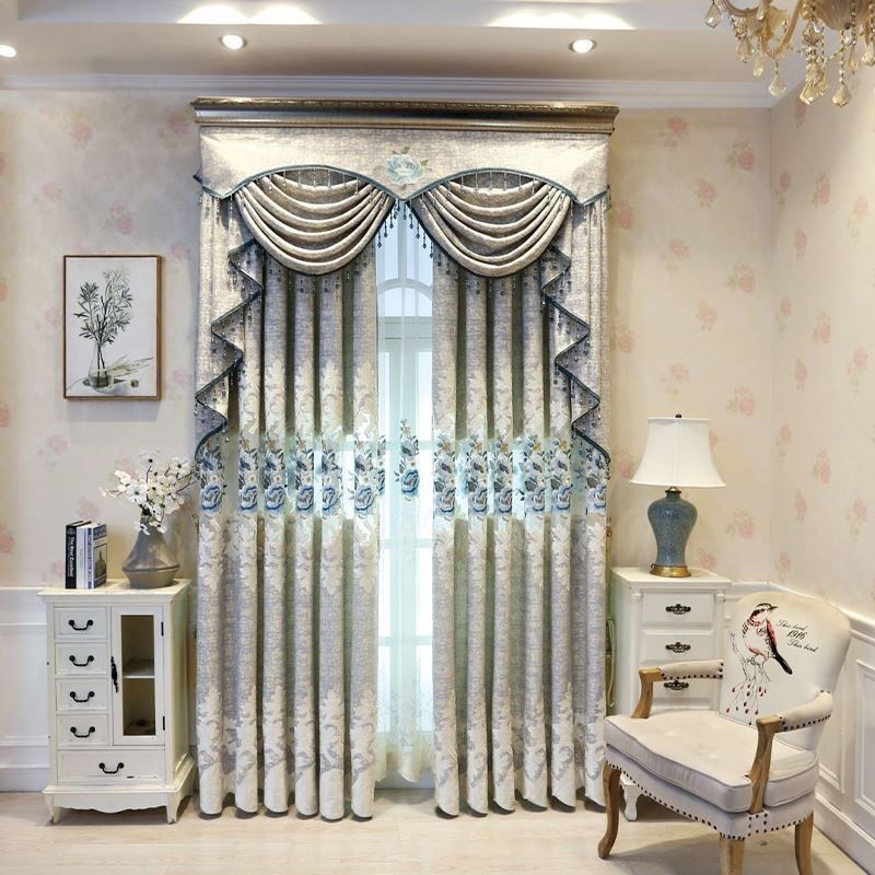 Cortina Europeia De Chenille Sob Medida Com Bordado Floral Para Sala De Estar E Quarto