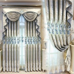 Cortina Europeia De Chenille Sob Medida Com Bordado Floral Para Sala De Estar E Quarto