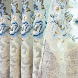 Cortina Europeia De Chenille Sob Medida Com Bordado Floral Para Sala De Estar E Quarto