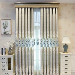 Cortina Europeia De Chenille Sob Medida Com Bordado Floral Para Sala De Estar E Quarto