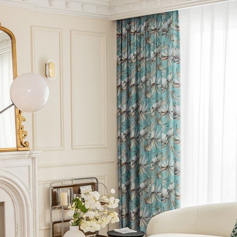 Cortinas Blackout De Chenille Estilo Europeu Com Estampa De Plantas