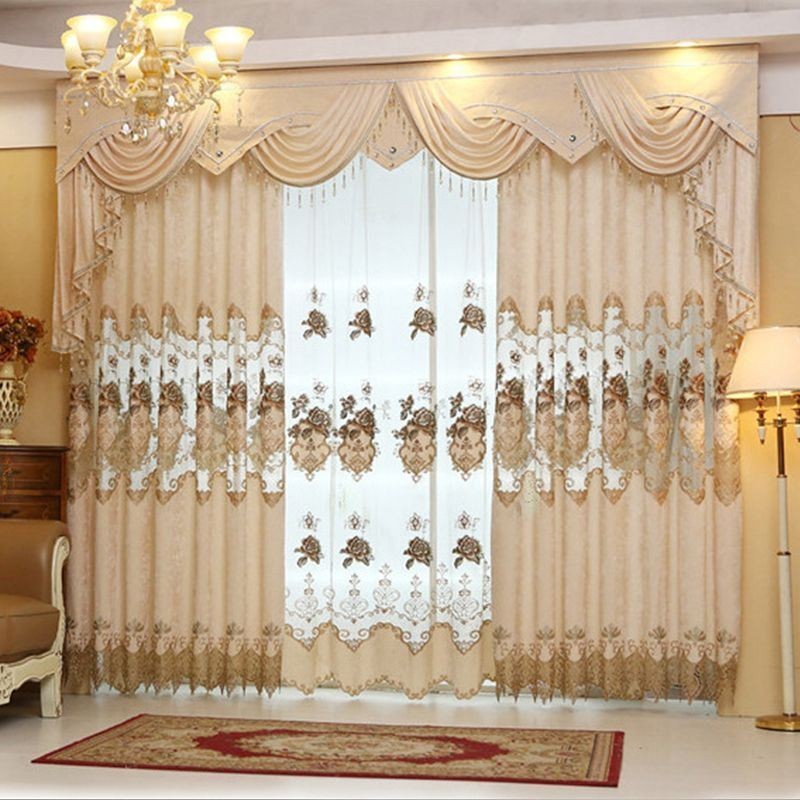 Cortina Blackout Semi-Chenille Sob Medida, Estilo Europeu, Com Bordado Floral, Para Sala De Estar E Quarto