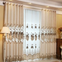 Cortina Blackout Semi-Chenille Sob Medida, Estilo Europeu, Com Bordado Floral, Para Sala De Estar E Quarto