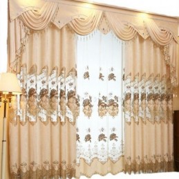 Cortina Blackout Semi-Chenille Sob Medida, Estilo Europeu, Com Bordado Floral, Para Sala De Estar E Quarto