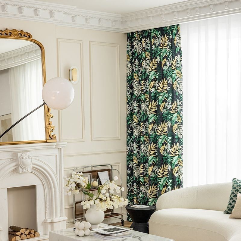 Cortinas Blackout De Chenille Estilo Europeu Com Estampa De Plantas