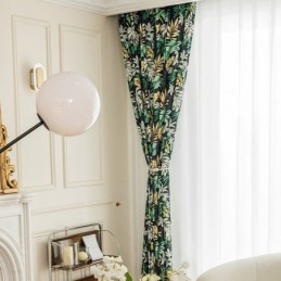 Cortinas Blackout De Chenille Estilo Europeu Com Estampa De Plantas