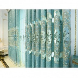 Cortina Europeia Semi Blackout Feita Sob Medida Com Bordado Floral Em Chenille Para Sala De Estar E Quarto