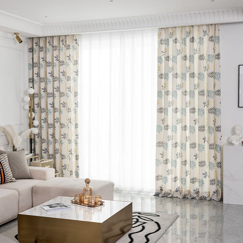 Cortina De Algodão Sob Medida Cortina Estilo Nórdico Folha Estampada