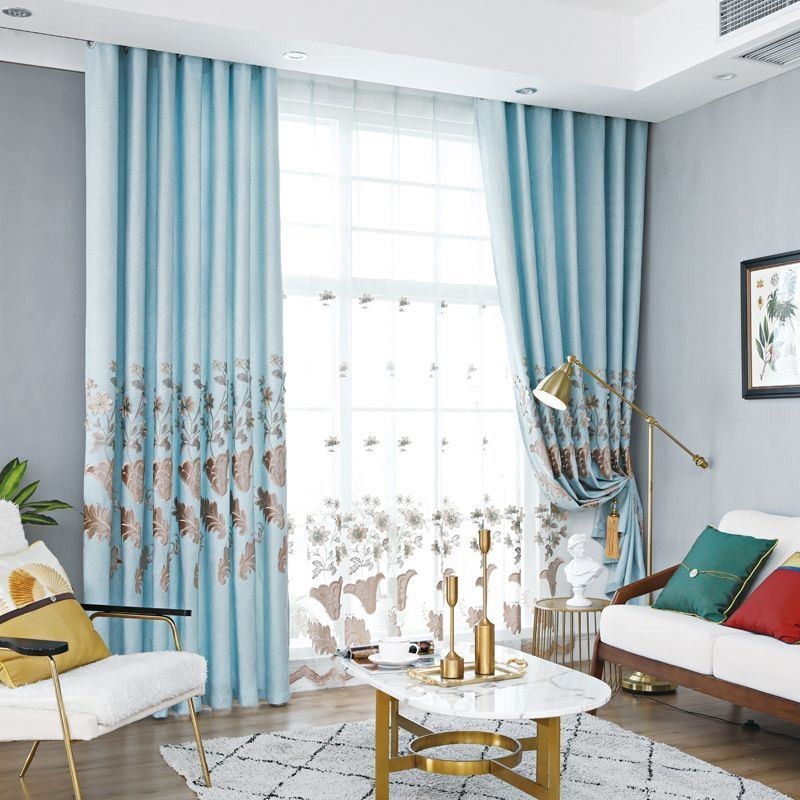 Cortinas Blackout Nórdicas Com Bordados Florais Para Sala De Estar E Quarto