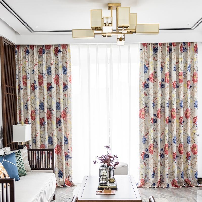 Cortina Estilo Nórdico Feita Sob Medida Cortina Floral Estampada Algodão