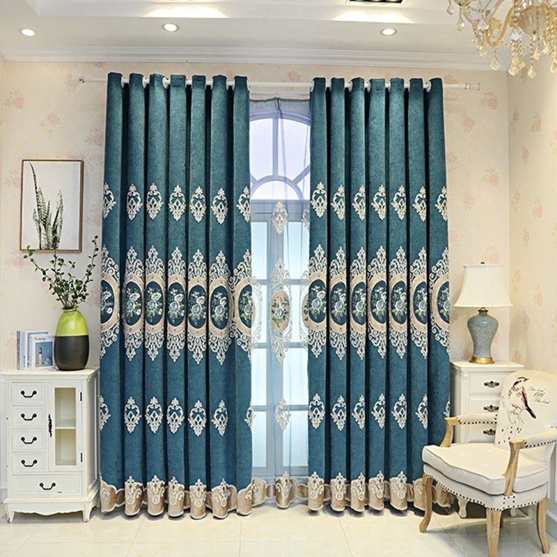 Cortinas Bordadas De Chenille Estilo Europeu Floral Para Sala De Estar E Quarto