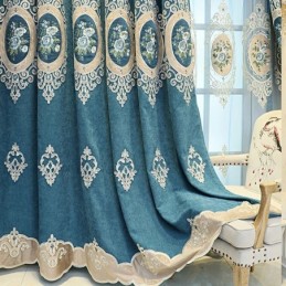 Cortinas Bordadas De Chenille Estilo Europeu Floral Para Sala De Estar E Quarto