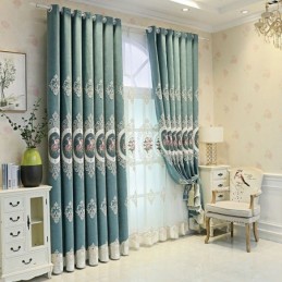 Cortinas Bordadas De Chenille Estilo Europeu Floral Para Sala De Estar E Quarto