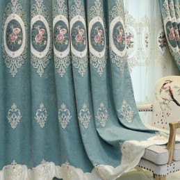 Cortinas Bordadas De Chenille Estilo Europeu Floral Para Sala De Estar E Quarto