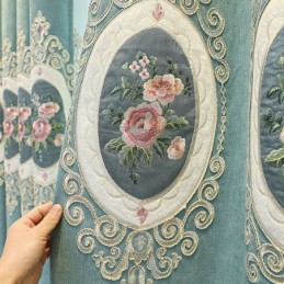 Cortinas Bordadas De Chenille Estilo Europeu Floral Para Sala De Estar E Quarto