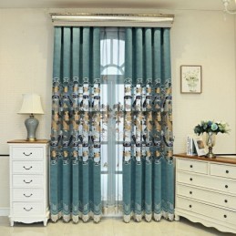 Cortinas Semi Blackout De Chenille Estilo Chinês Com Bordados De Montanhas Para Sala De Estar E Quarto