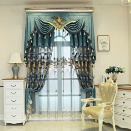 Cortinas Semi Blackout De Chenille Estilo Chinês Com Bordados De Montanhas Para Sala De Estar E Quarto