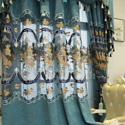 Cortinas Semi Blackout De Chenille Estilo Chinês Com Bordados De Montanhas Para Sala De Estar E Quarto