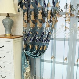 Cortinas Semi Blackout De Chenille Estilo Chinês Com Bordados De Montanhas Para Sala De Estar E Quarto