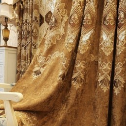 Cortina De Chenille Sob Medida Com Bordado De Flores Europeias Para Sala De Estar E Quarto